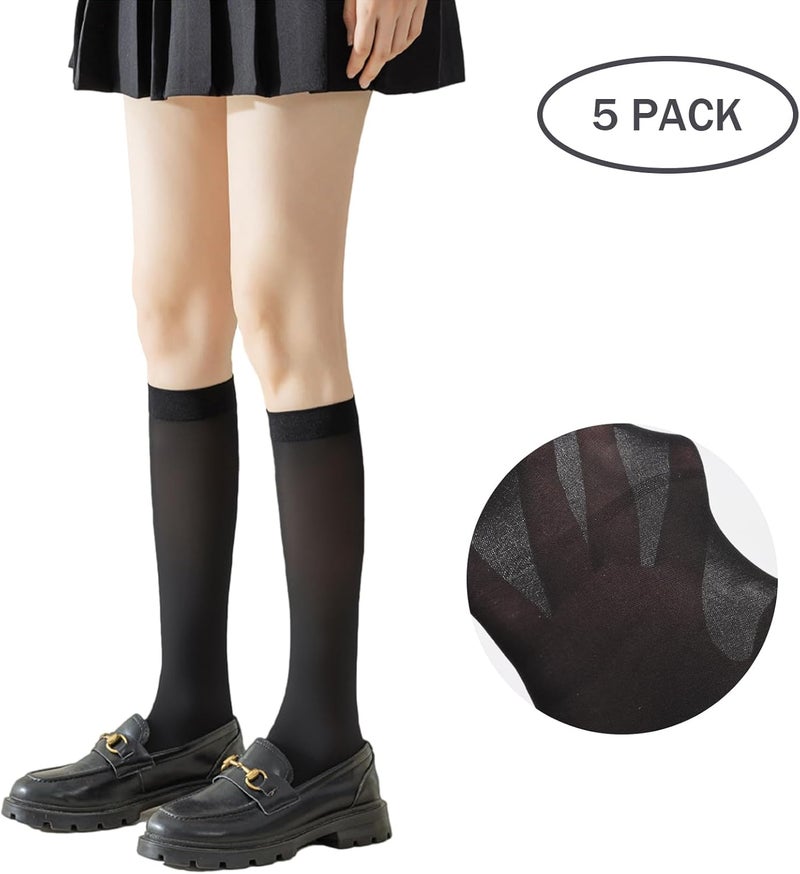 RAYORISA 5 Pack Girls Knee High Socks Kids School Uniform Sheer Stockings Dress Long Socks for 7-18 Years Girls - Image 2